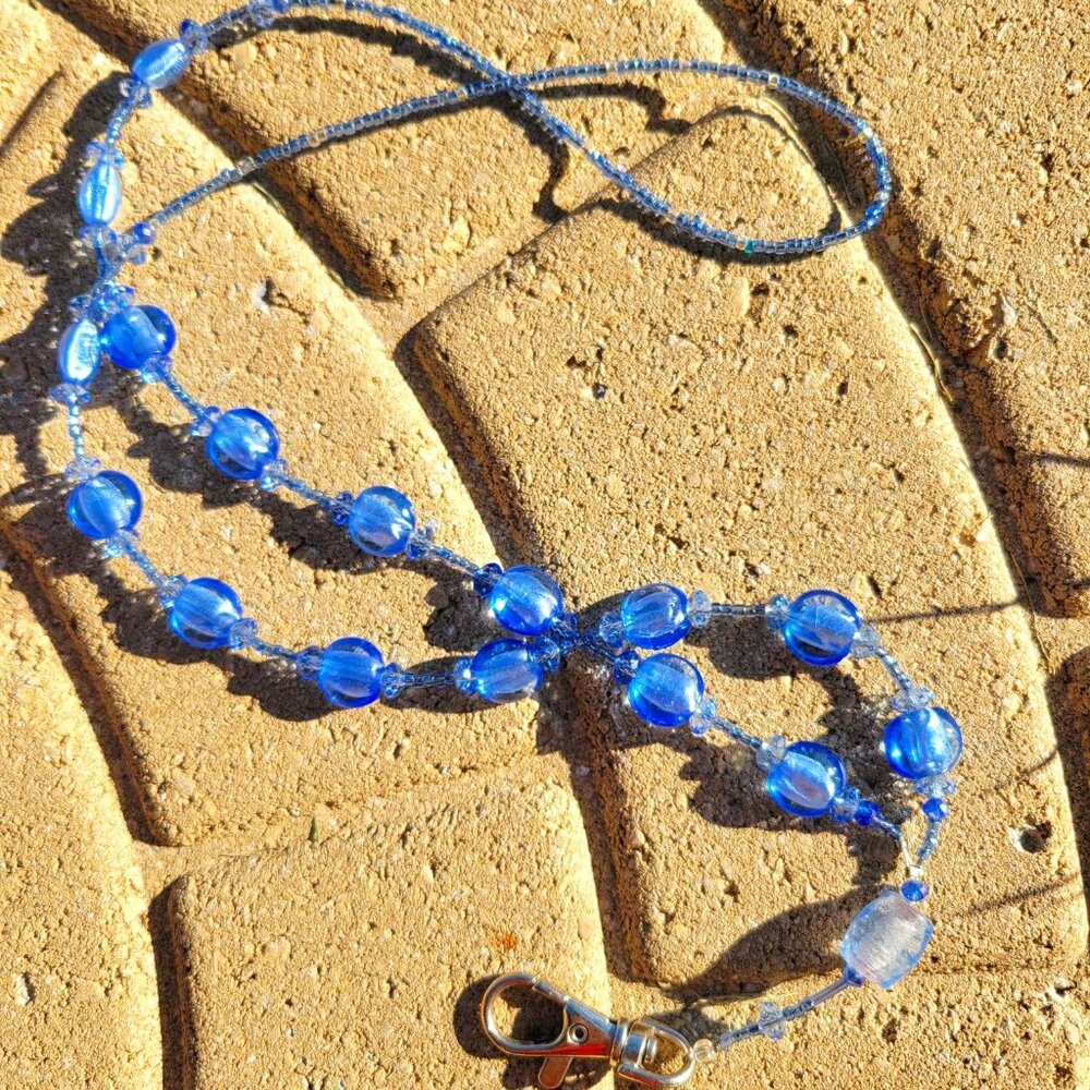 Blue glass beaded neck lanyard